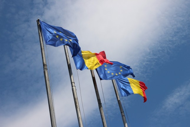 Romania and EU flags
